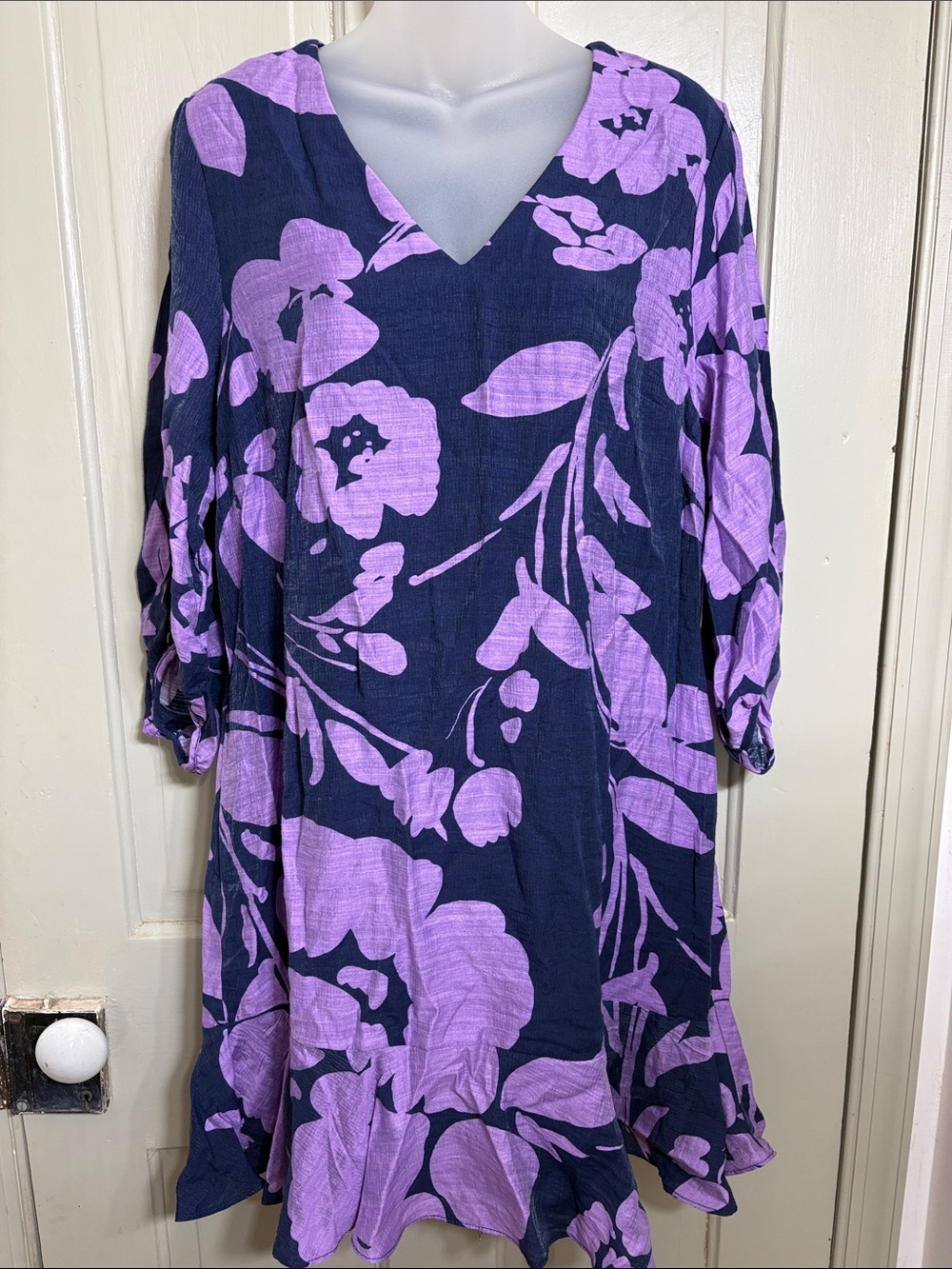 Lavender Floral V-Neck Swing Dress